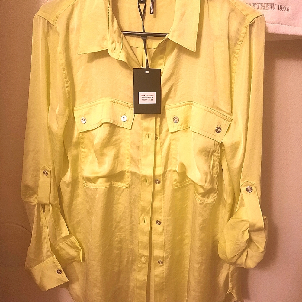 Womens xs NEON yellow DKNY shirt